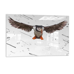 "Frank" The Puffin (Grey Background) Glass Wall Art