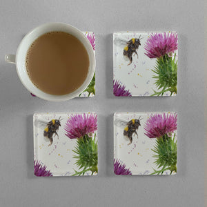 "Highland Honey" The Bee & The Thistle Premium Glass Coasters