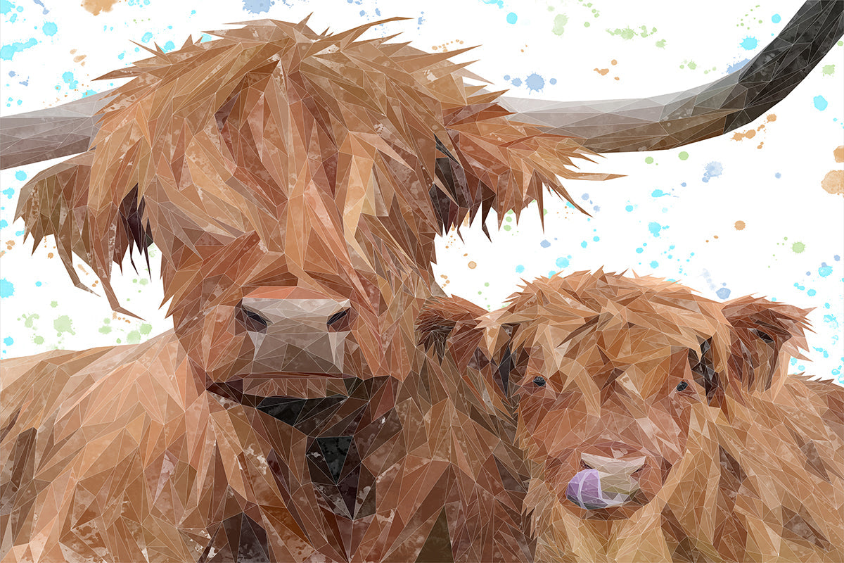 "A Mother's Love" Highland Cow & Calf Glass Wall Art