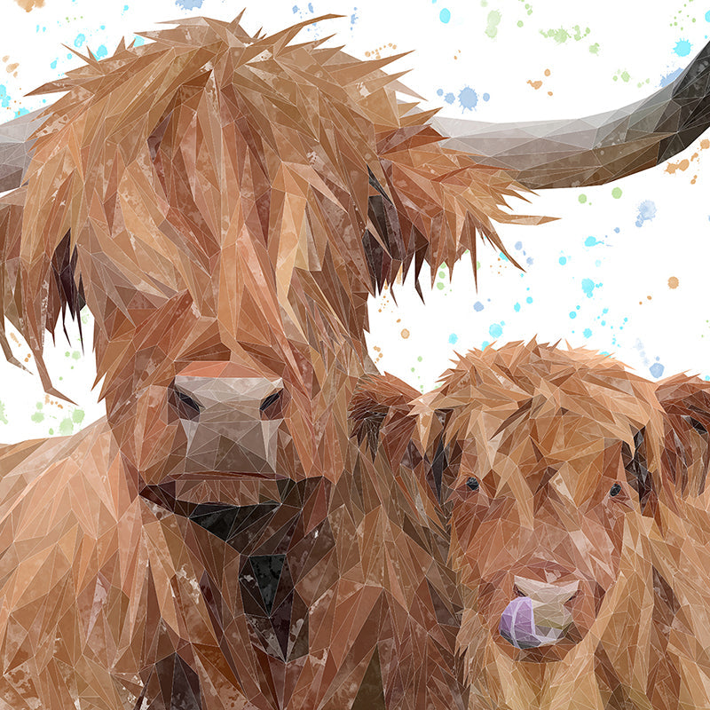 "A Mother's Love" Highland Cow & Calf Premium Glass Coasters