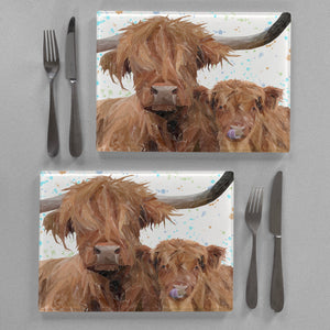 "A Mother's Love" Highland Cow & Calf Premium Glass Placemat