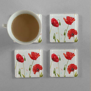 "Hope" Poppies (Landscape) Premium Glass Coasters