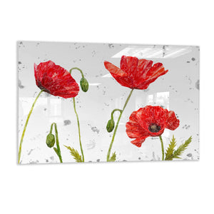 "Hope" Poppies (Grey Background) Glass Wall Art