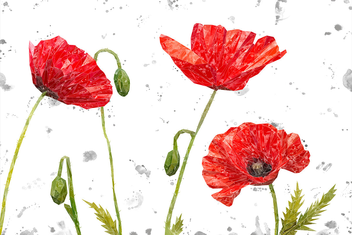 "Hope" Poppies (Grey Background) Glass Wall Art