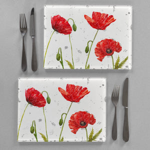 "Hope" Poppies Landscape (Grey Background) Premium Glass Placemat