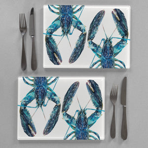 "Two Blue Lobsters" Premium Glass Placemat