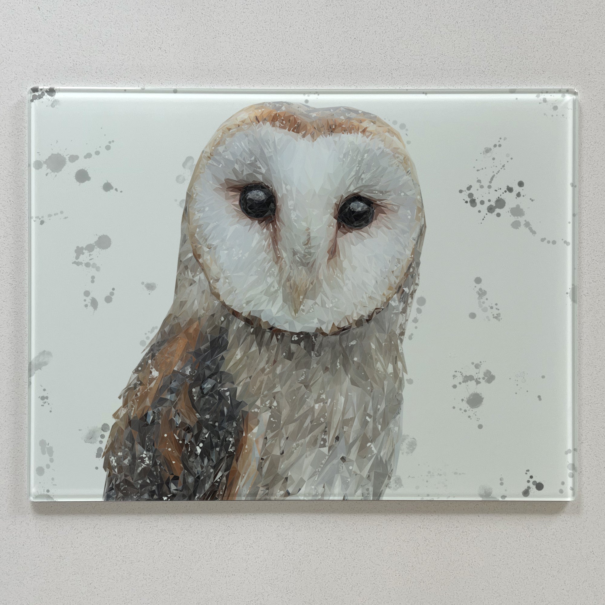 Whisper The Barn Owl (Grey Background) Premium Glass Worktop Saver