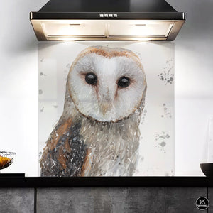 NEW ARTWORK! "Whisper" The Barn Owl (Grey Background) Kitchen Splashback