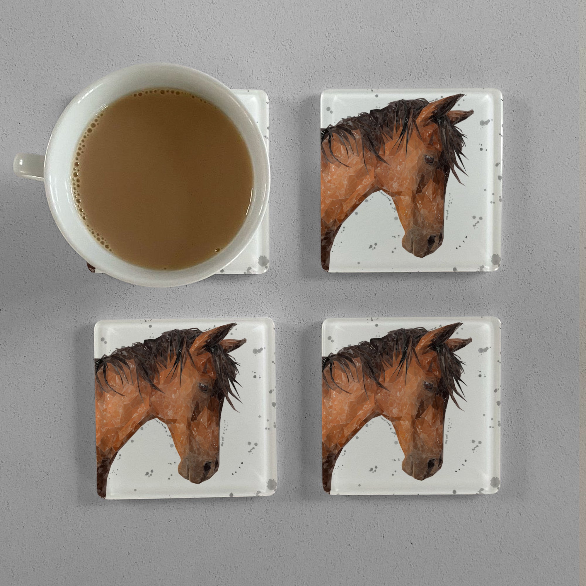 "Duke" Grey Background Premium Glass Coasters