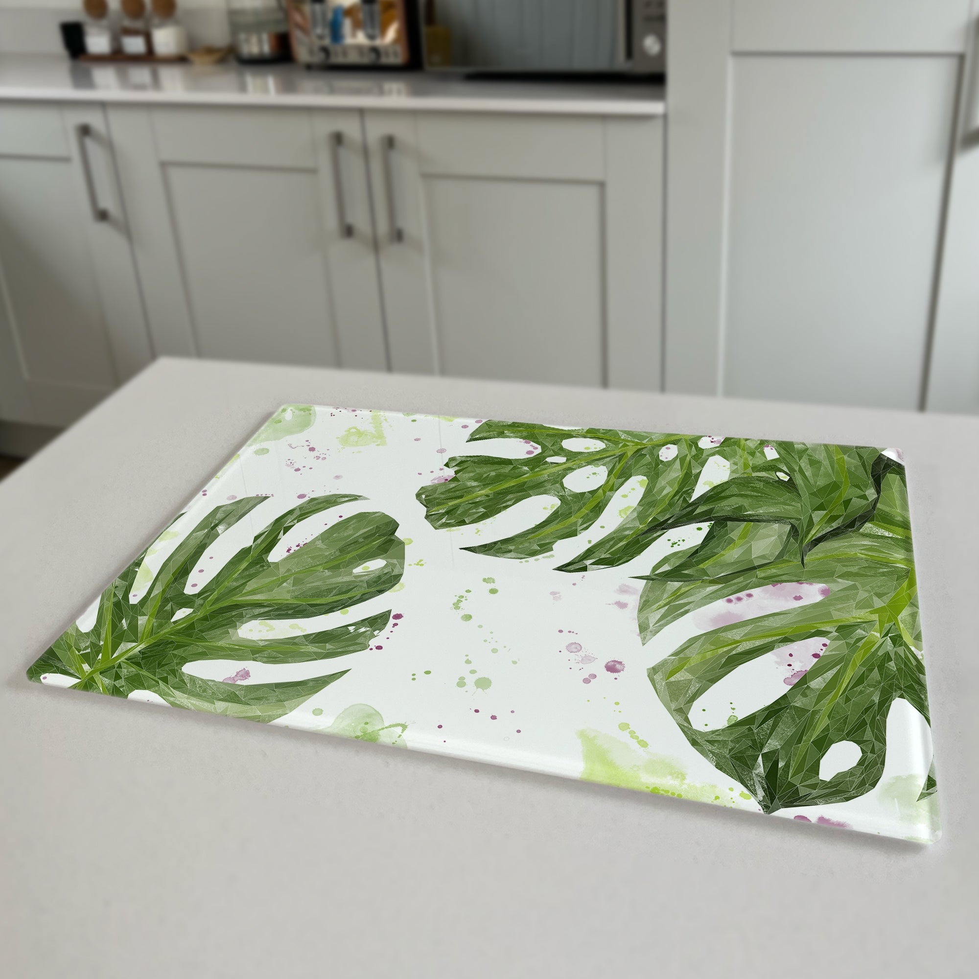 Tranquillity Monstera Plant Premium Glass Worktop Saver