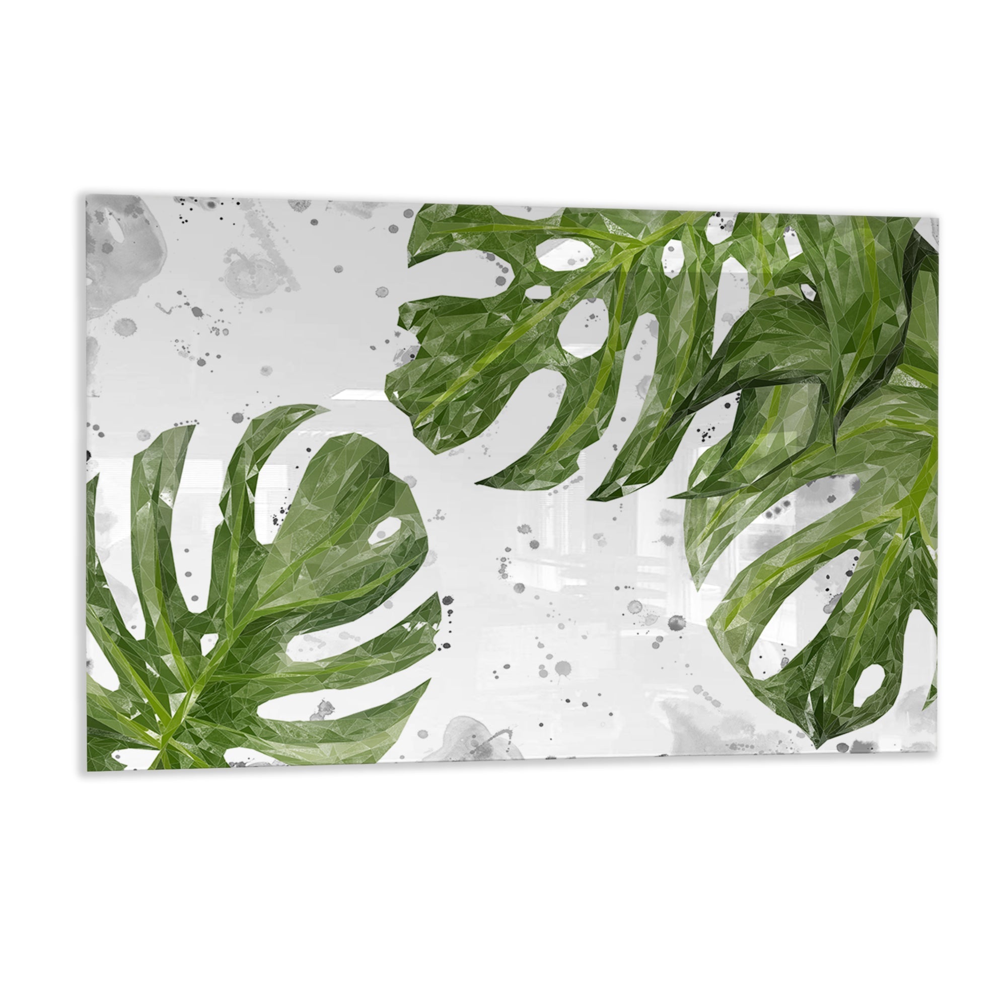 "Tranquillity" Monstera Plant (Grey Background) Glass Wall Art