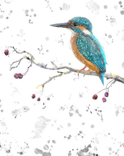 "On the Lookout" The Kingfisher (portrait, grey background) Kitchen Splashback - Andy Thomas Artworks