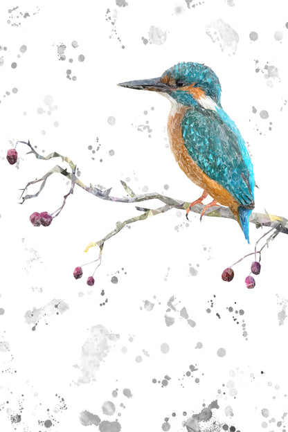 "On the Lookout" The Kingfisher (portrait, grey background) Kitchen Splashback - Andy Thomas Artworks