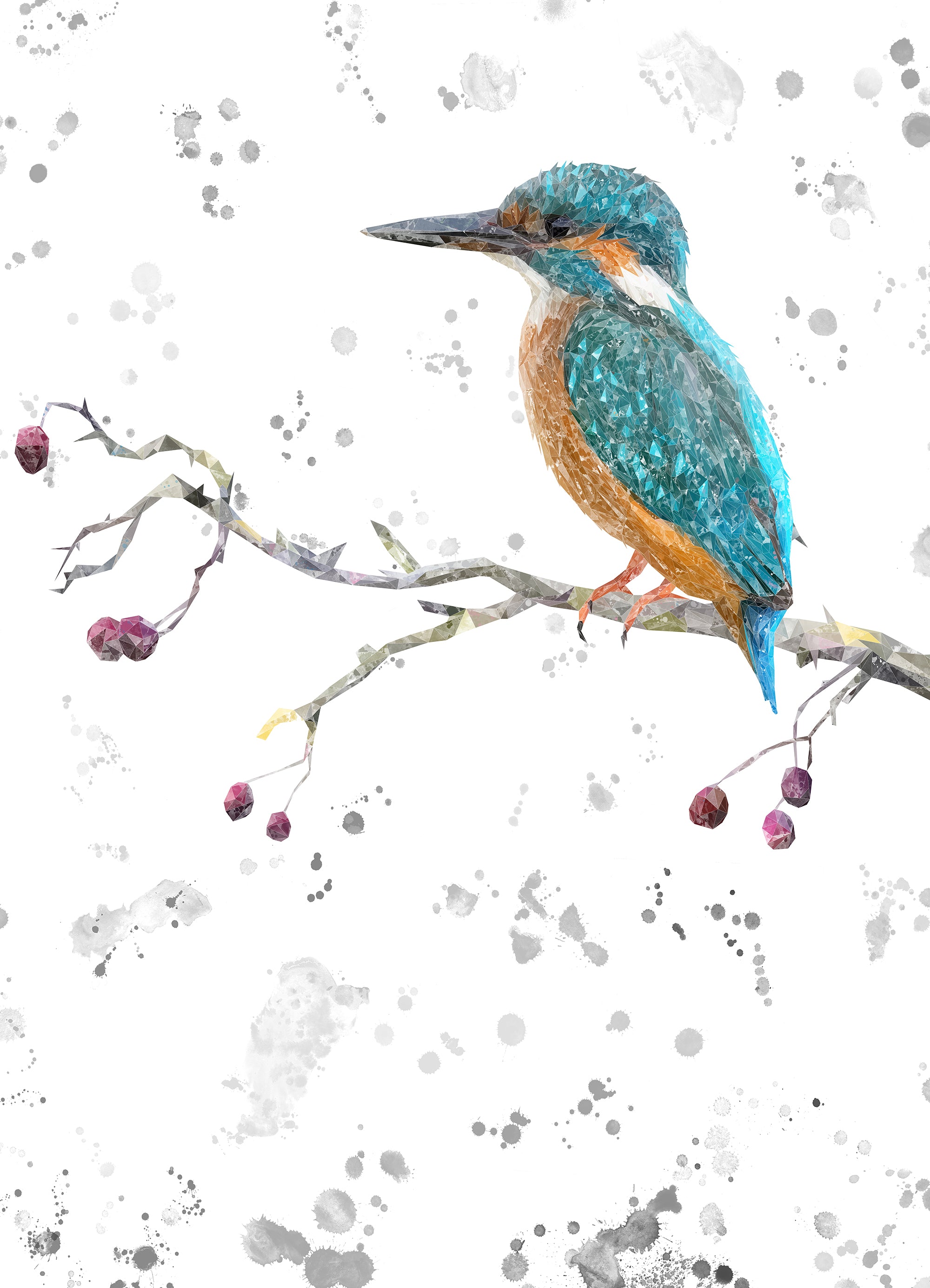 "On the Lookout" The Kingfisher (portrait, grey background) Kitchen Splashback - Andy Thomas Artworks