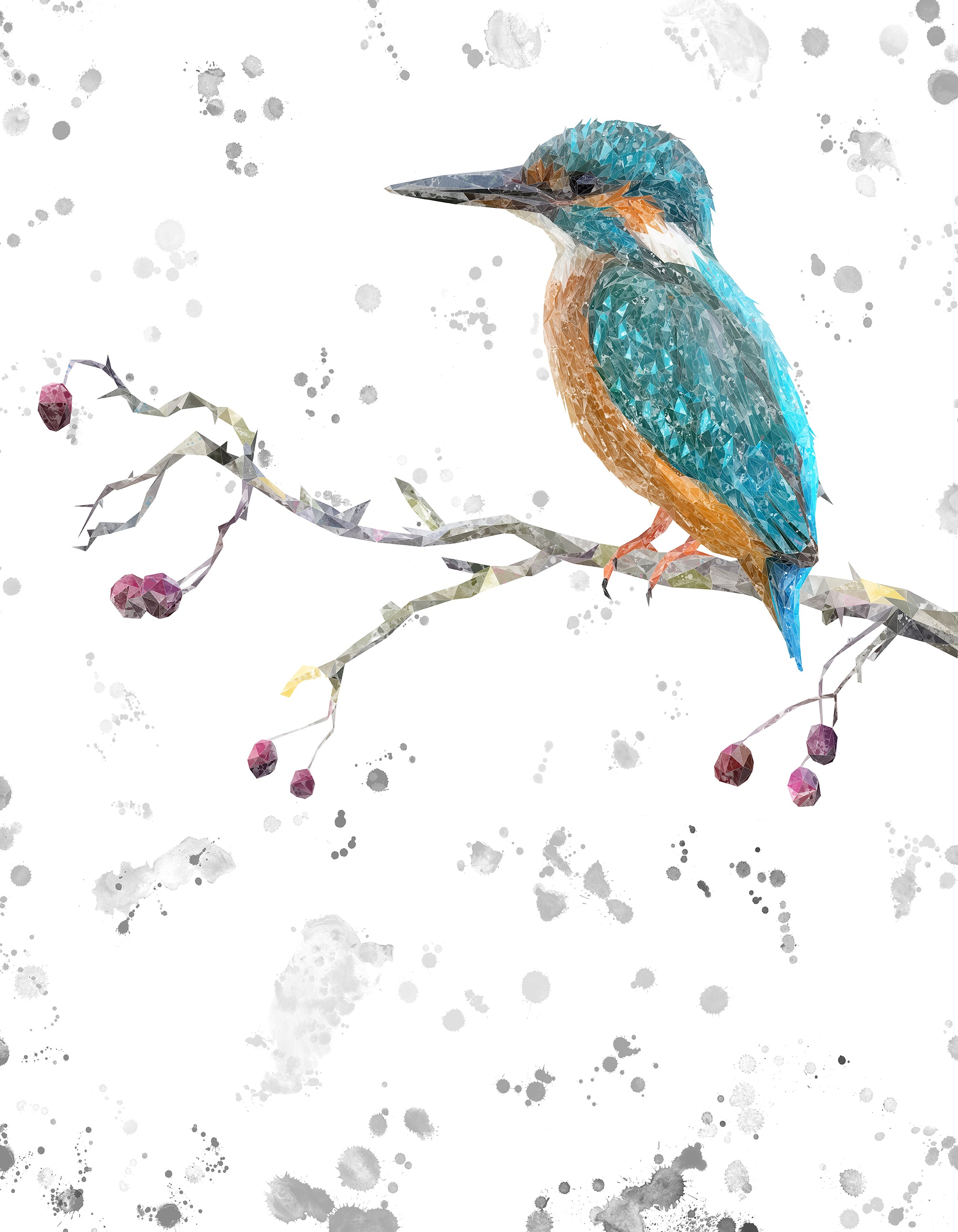 "On the Lookout" The Kingfisher (portrait, grey background) Kitchen Splashback - Andy Thomas Artworks