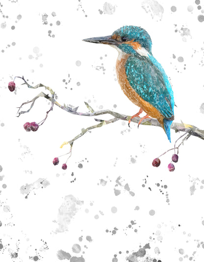 "On the Lookout" The Kingfisher (portrait, grey background) Kitchen Splashback - Andy Thomas Artworks