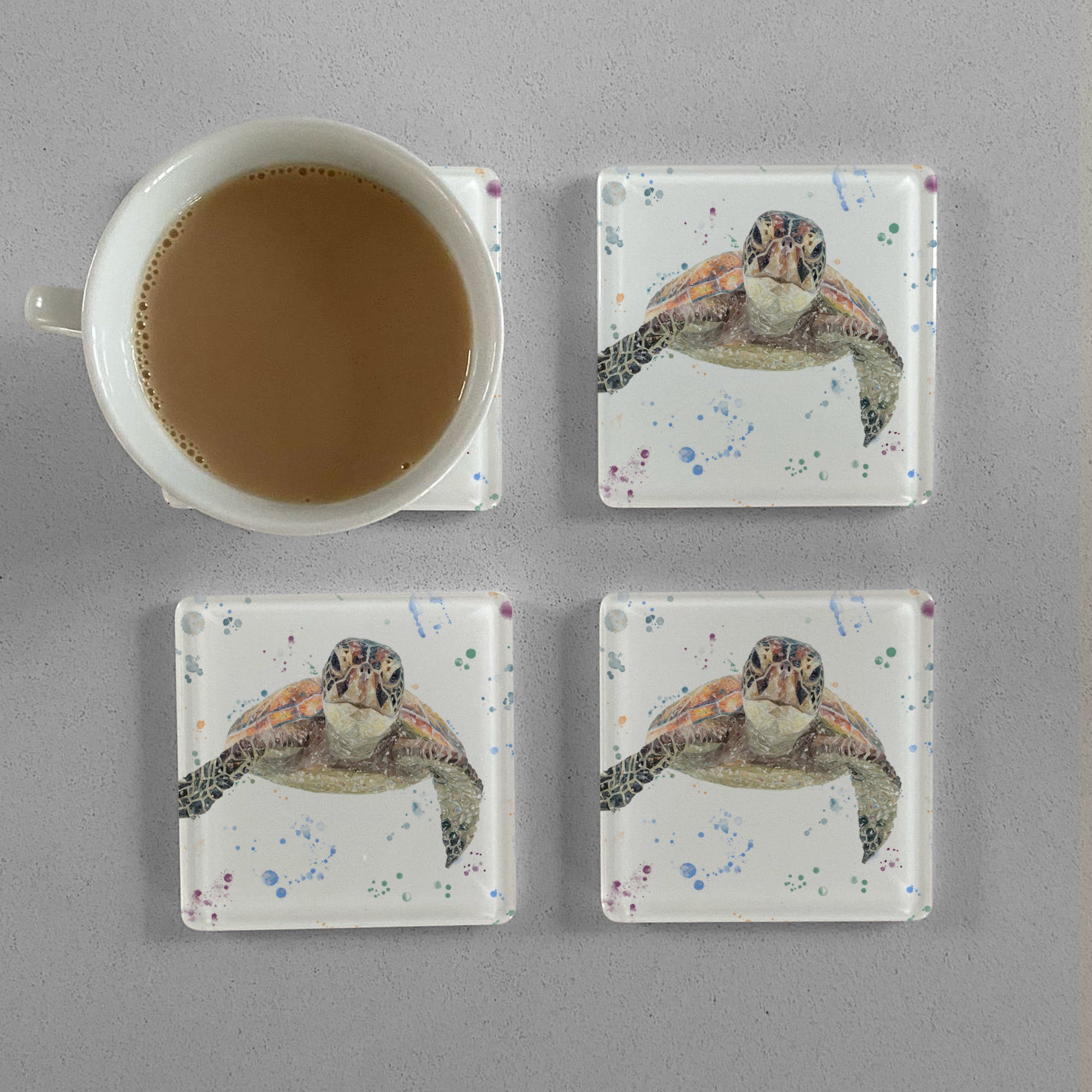 NEW! "Drift" Sea Turtle Premium Glass Coasters - Andy Thomas Artworks