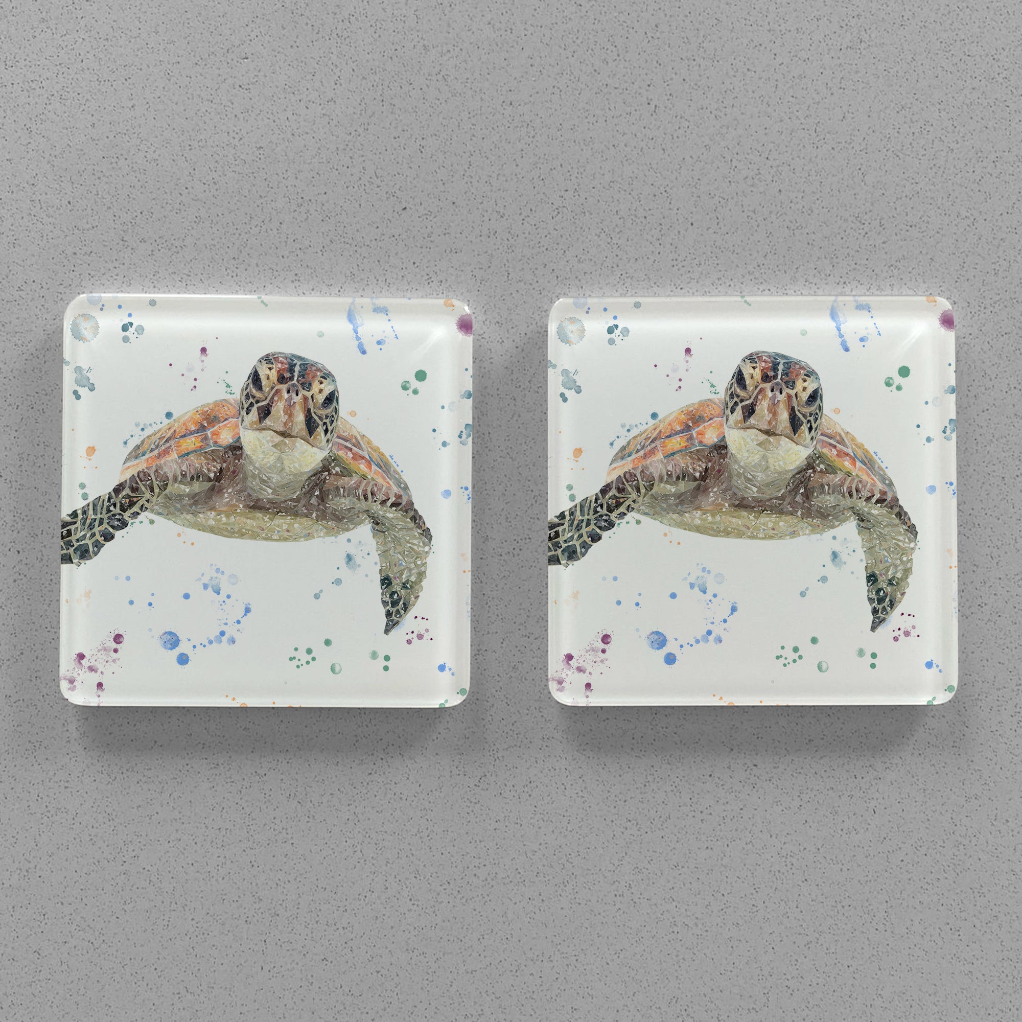 NEW! "Drift" Sea Turtle Premium Glass Coasters - Andy Thomas Artworks
