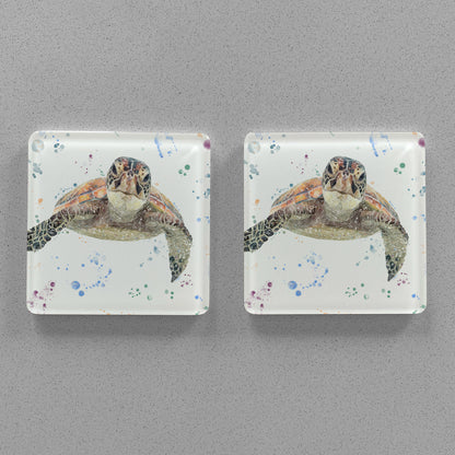 NEW! "Drift" Sea Turtle Premium Glass Coasters - Andy Thomas Artworks
