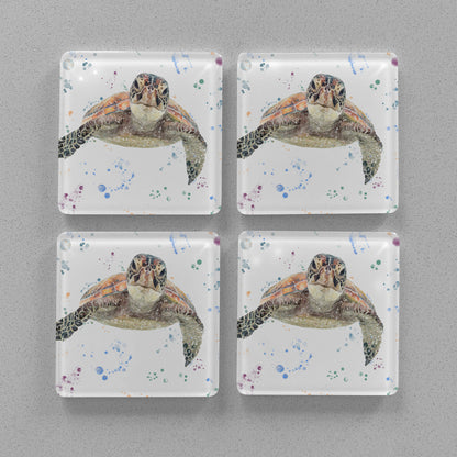NEW! "Drift" Sea Turtle Premium Glass Coasters - Andy Thomas Artworks