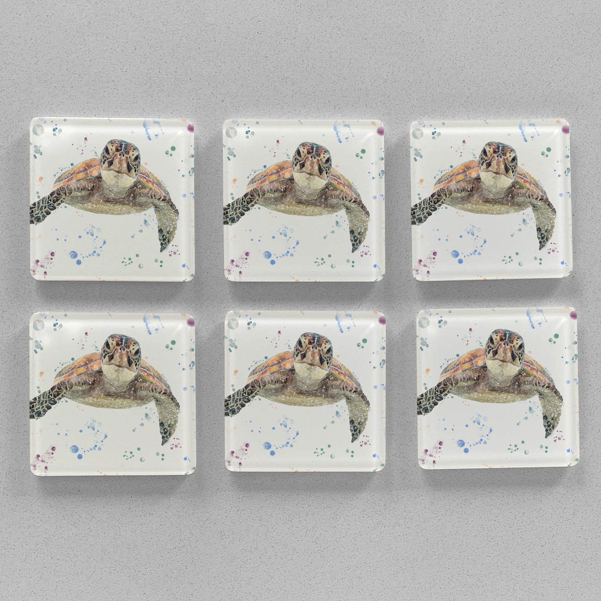 NEW! "Drift" Sea Turtle Premium Glass Coasters - Andy Thomas Artworks