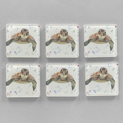NEW! "Drift" Sea Turtle Premium Glass Coasters - Andy Thomas Artworks