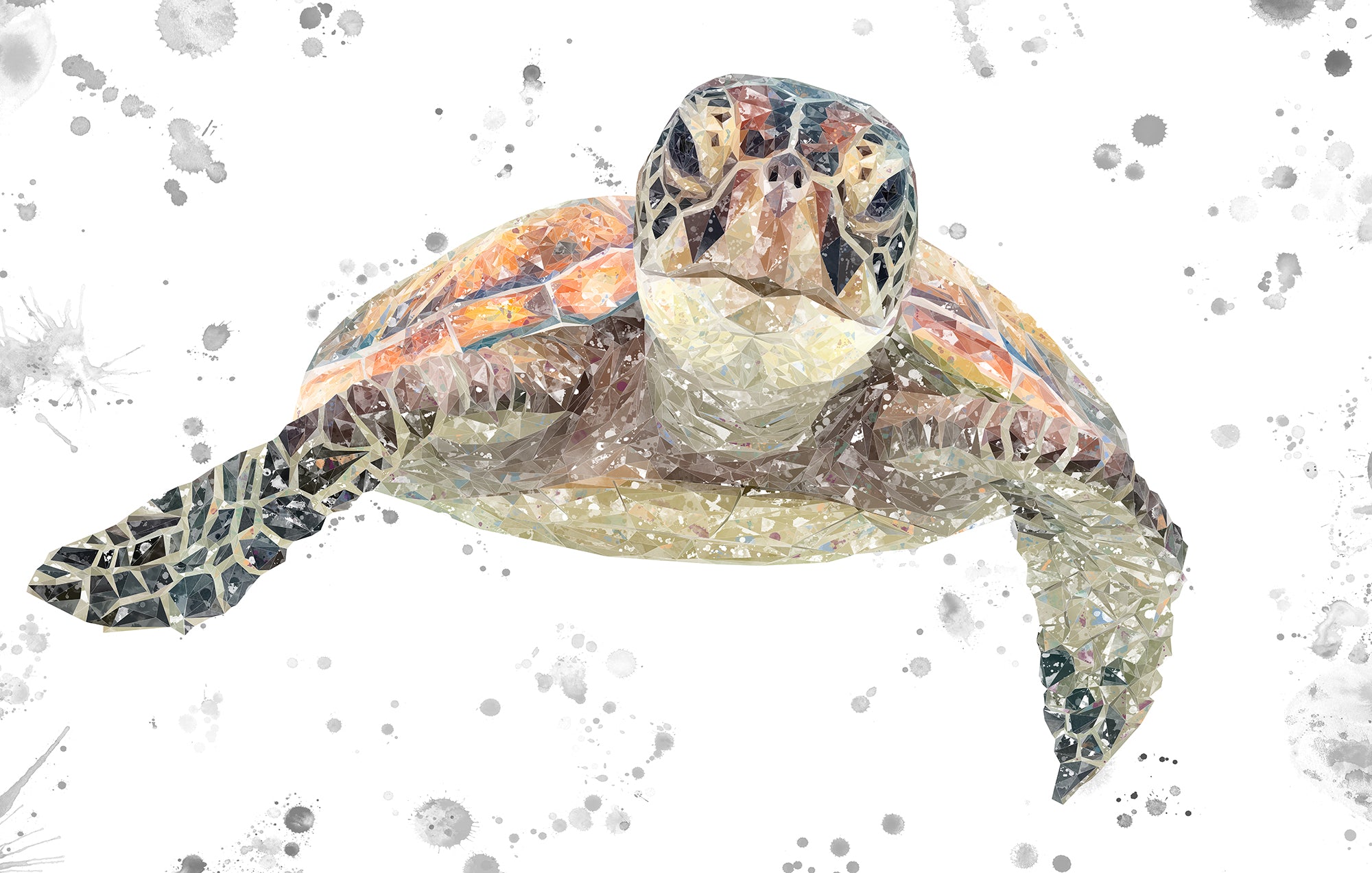 NEW! "Drift" The Sea Turtle (Grey Background) Glass Wall Art