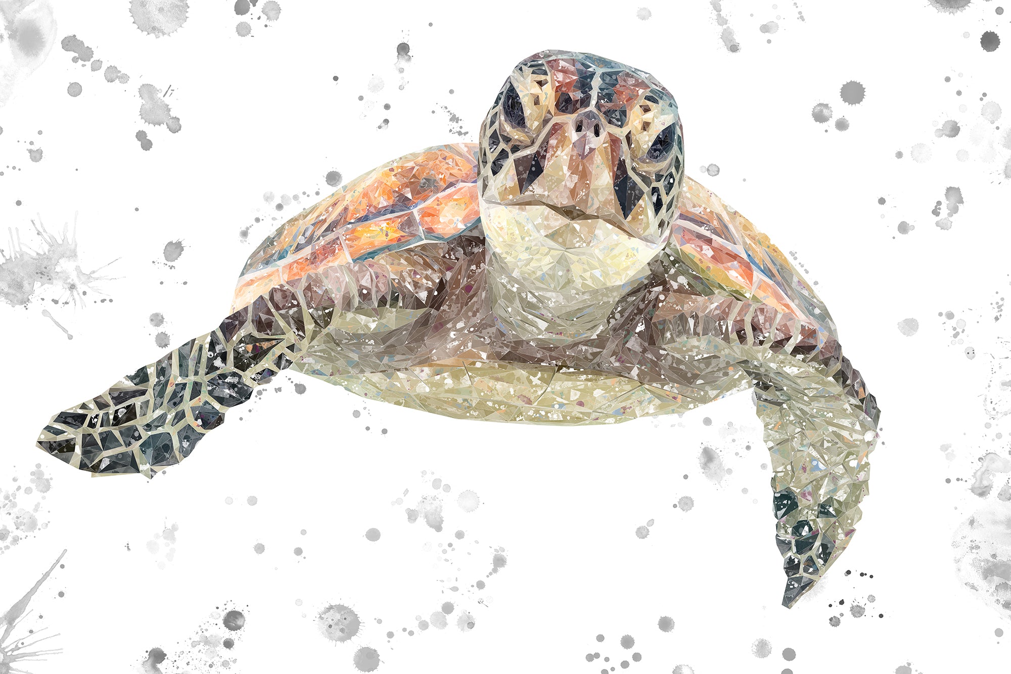 NEW! "Drift" The Sea Turtle (Grey Background) Glass Wall Art