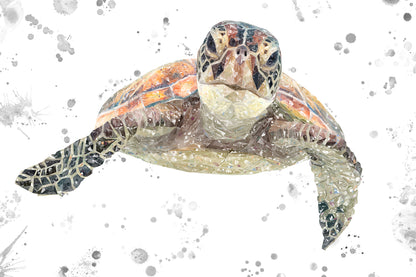 NEW! "Drift" The Sea Turtle (Grey Background) Glass Wall Art