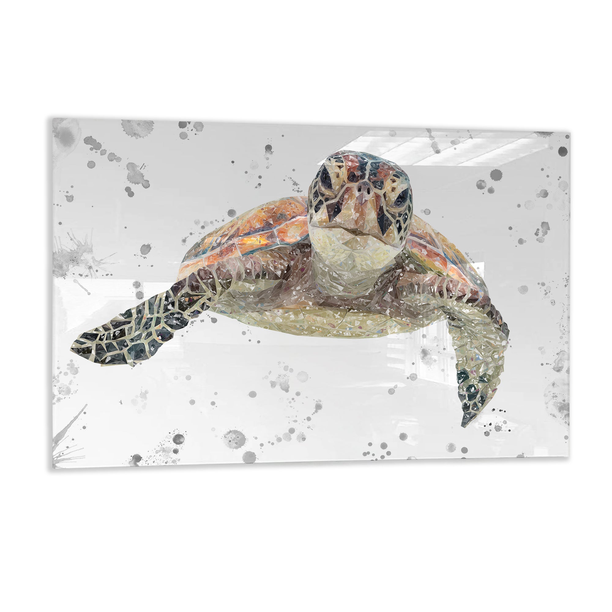 NEW! "Drift" The Sea Turtle (Grey Background) Glass Wall Art