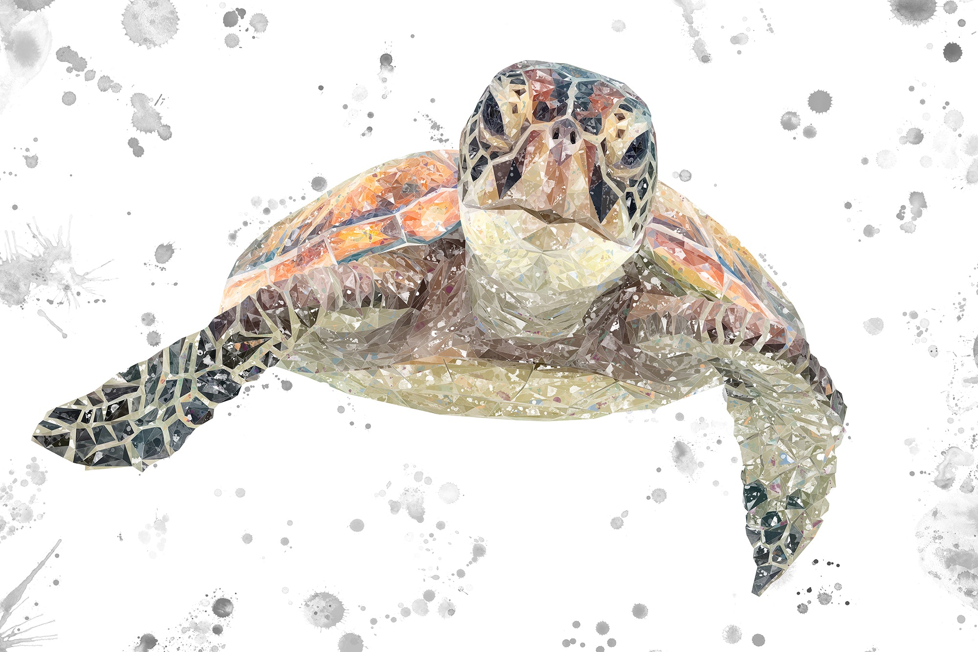 NEW! "Drift" The Sea Turtle (Grey Background) Glass Wall Art