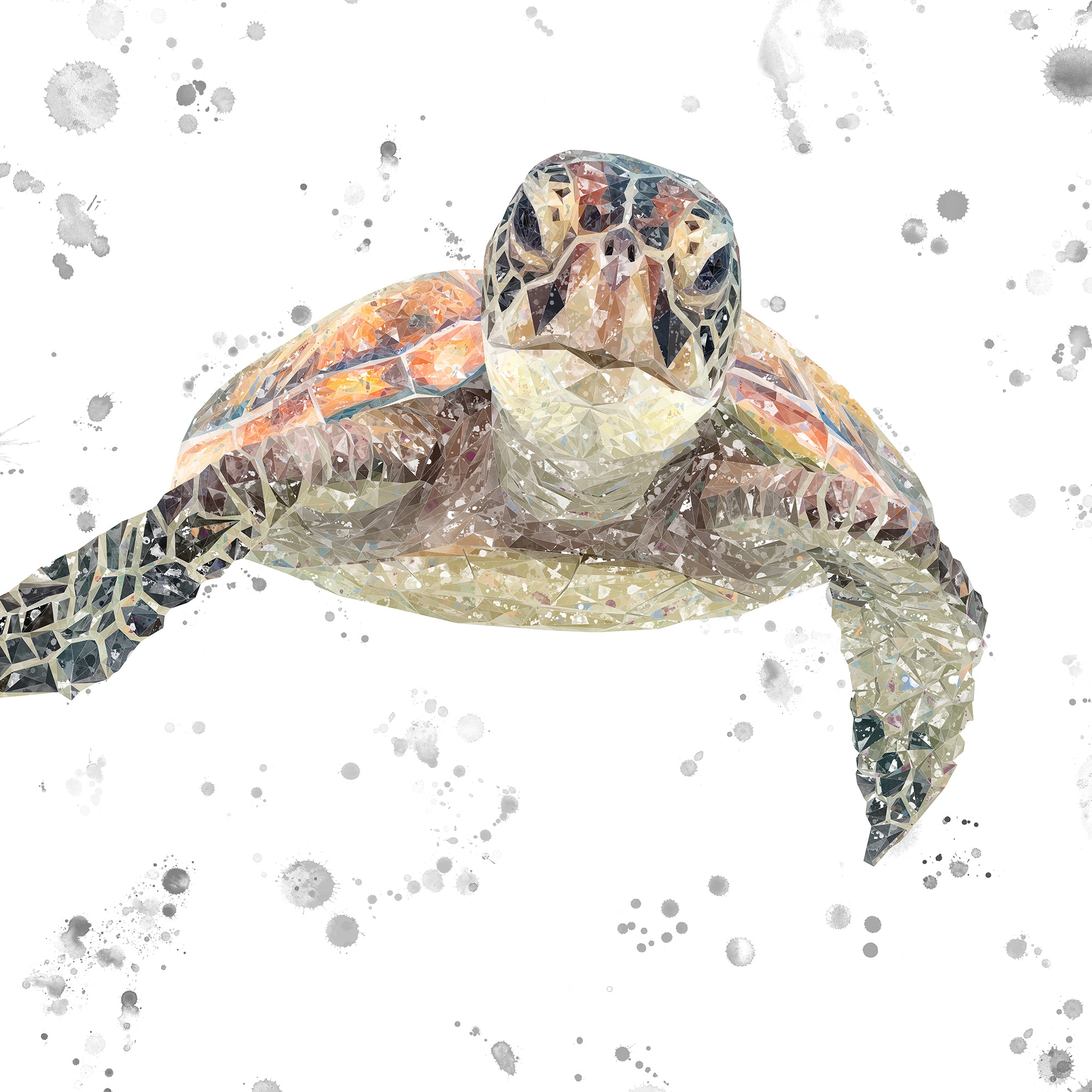NEW! "Drift" The Sea Turtle (Grey Background) Glass Wall Art