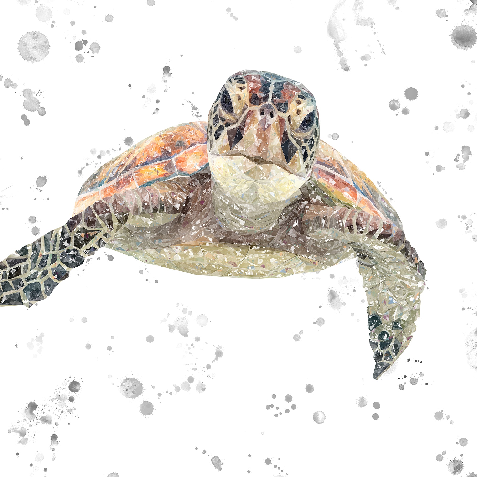 NEW! "Drift" The Sea Turtle (Grey Background) Glass Wall Art