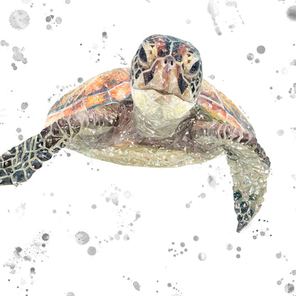 NEW! "Drift" The Sea Turtle (Grey Background) Glass Wall Art