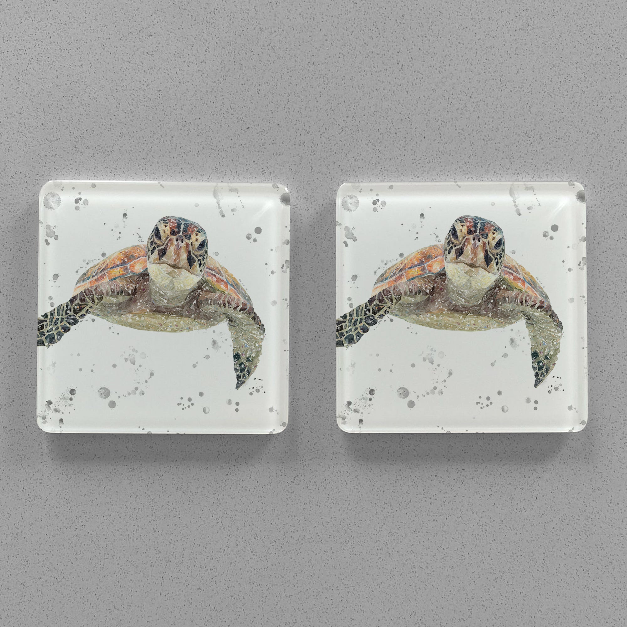 NEW! "Drift" Sea Turtle (Grey Background) Premium Glass Coasters - Andy Thomas Artworks