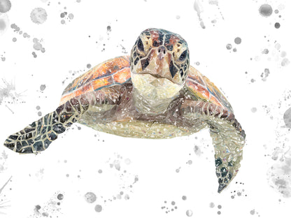NEW! "Drift" The Sea Turtle (Grey Background) Kitchen Splashback - Andy Thomas Artworks