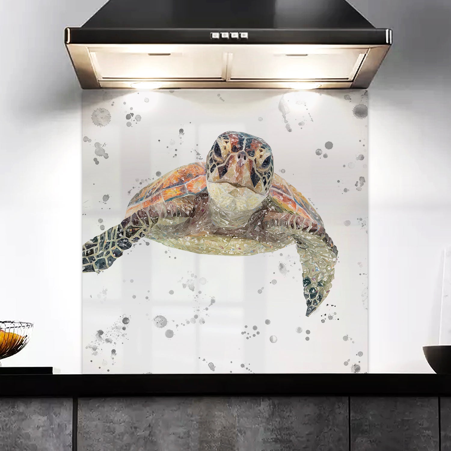 NEW! "Drift" The Sea Turtle (Grey Background) Kitchen Splashback - Andy Thomas Artworks