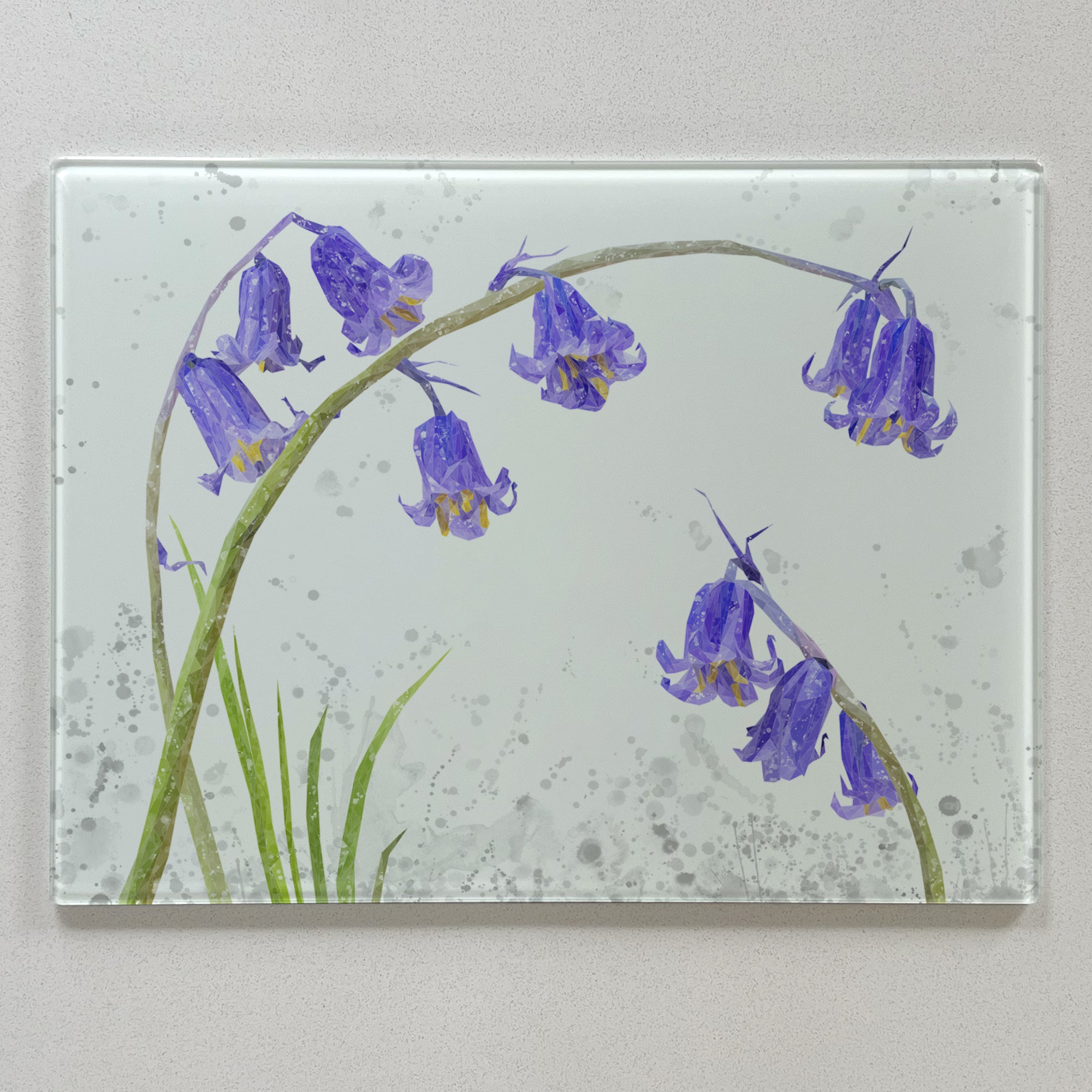 NEW! "Bluebells" Grey Background Premium Glass Worktop Saver