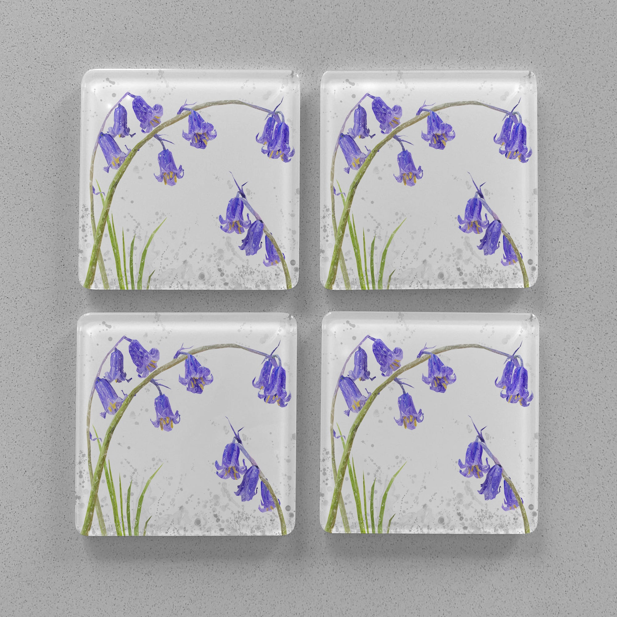 "Bluebells" Grey Background Premium Glass Coasters
