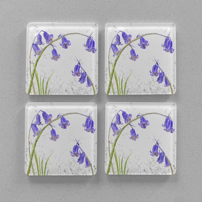 "Bluebells" Grey Background Premium Glass Coasters