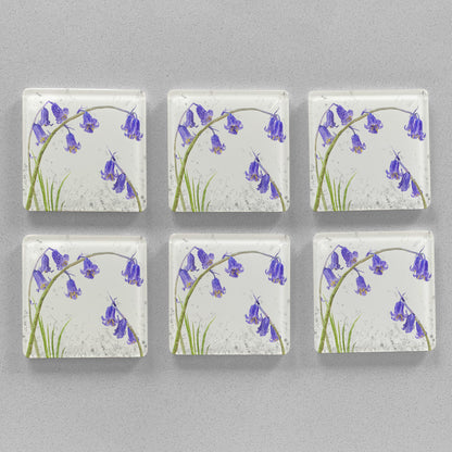"Bluebells" Grey Background Premium Glass Coasters