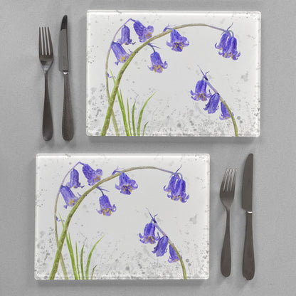 "Bluebells" Grey Background Premium Glass Placemat