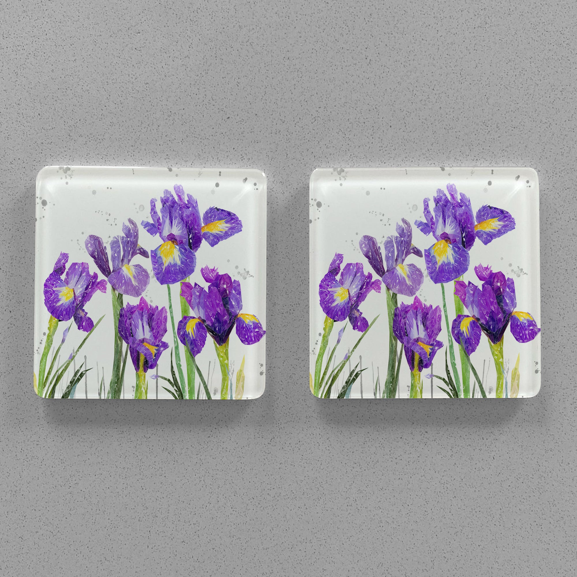 NEW! "Purple Haze" Iris Grey Background Premium Glass Coasters