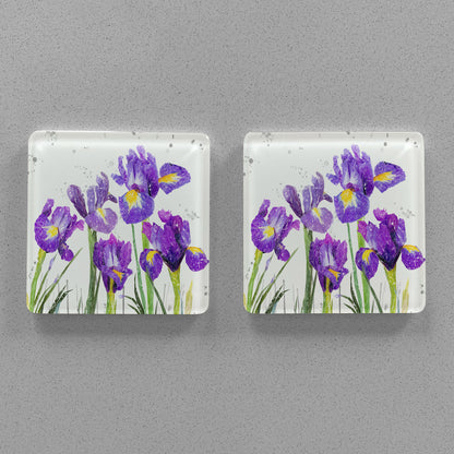 NEW! "Purple Haze" Iris Grey Background Premium Glass Coasters