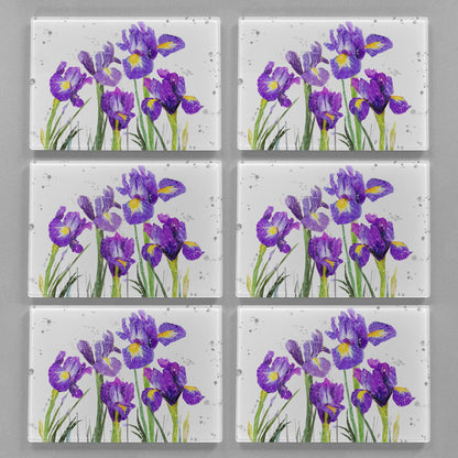 "Purple Haze" Iris Grey Background Premium Glass Placemat