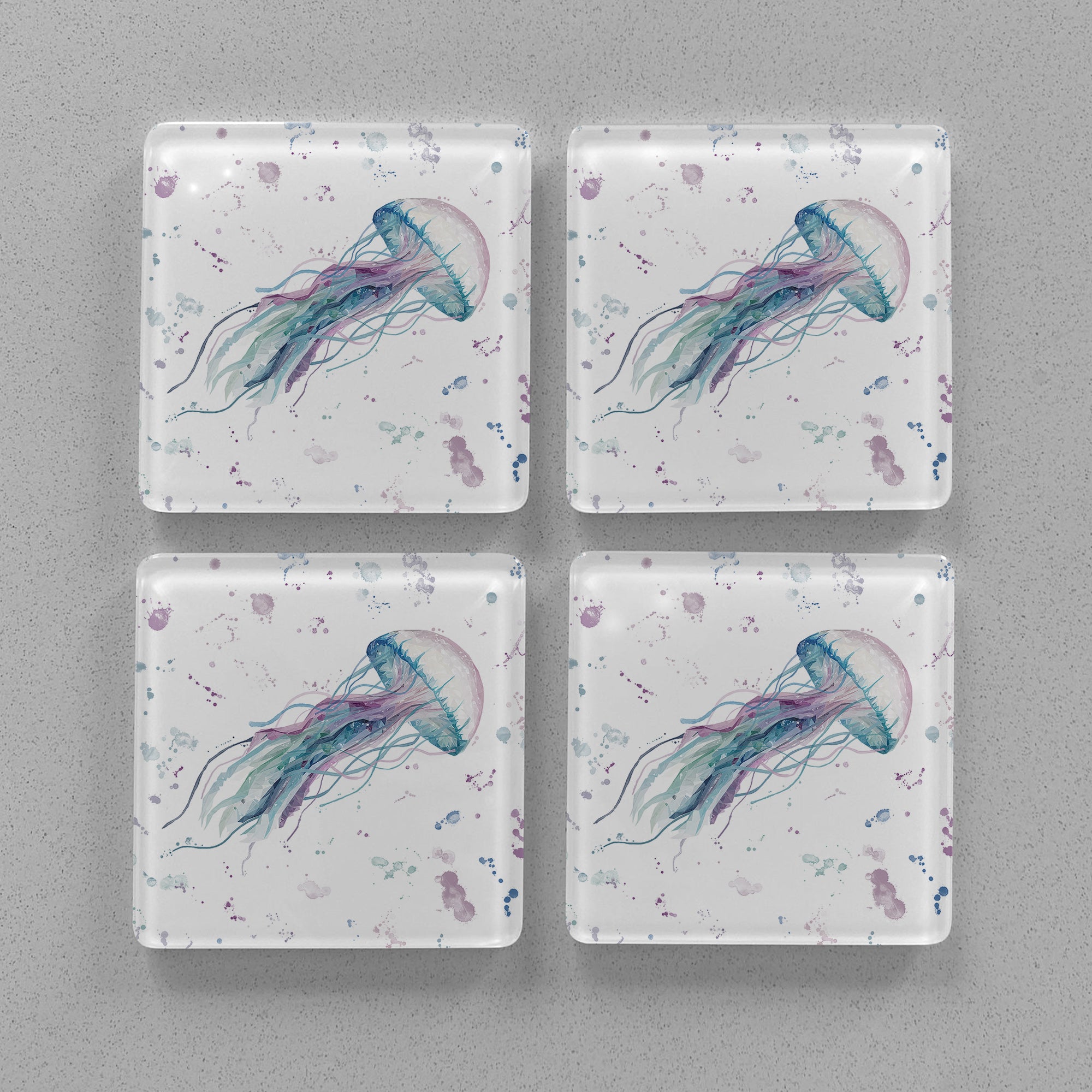 NEW! "Ophelia" Jellyfish Premium Glass Coasters - Andy Thomas Artworks