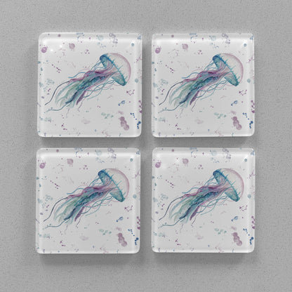 NEW! "Ophelia" Jellyfish Premium Glass Coasters - Andy Thomas Artworks