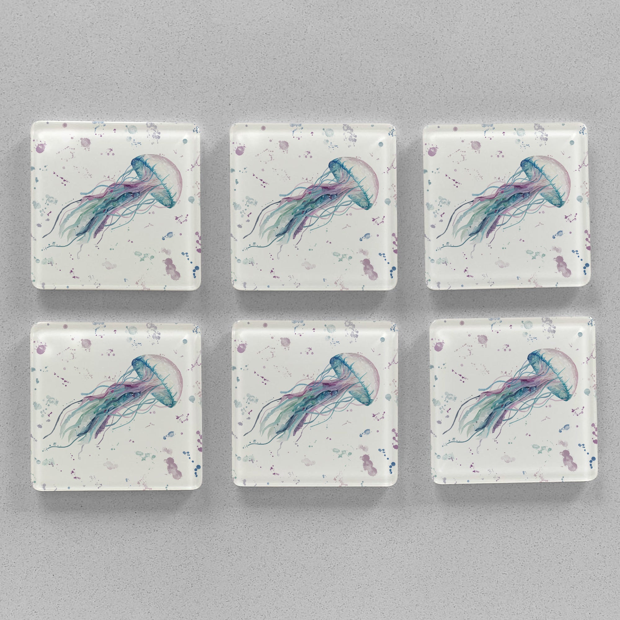 NEW! "Ophelia" Jellyfish Premium Glass Coasters - Andy Thomas Artworks