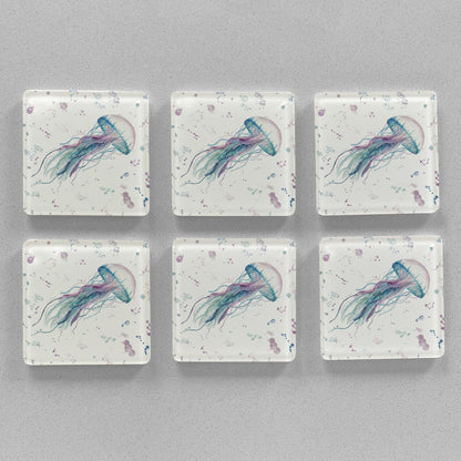 NEW! "Ophelia" Jellyfish Premium Glass Coasters - Andy Thomas Artworks