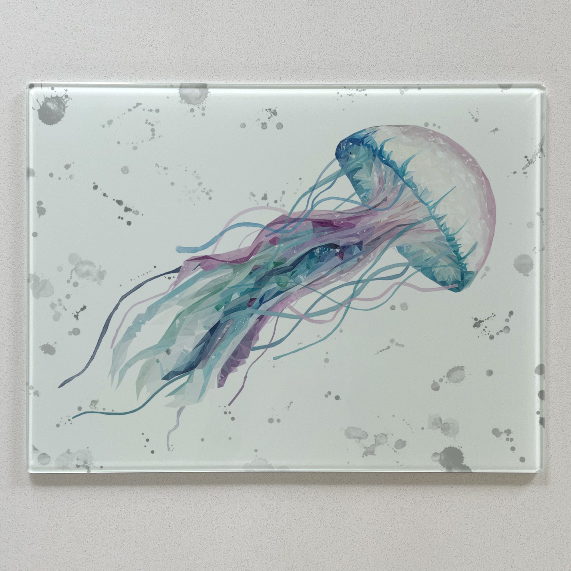 NEW! Ophelia, Jellyfish (Grey Background) Premium Glass Worktop Saver - Andy Thomas Artworks